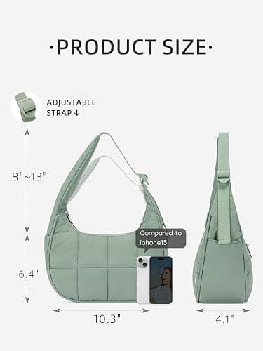 WESTBRONCO Small Puffer Crescent Shoulder Bag for Women, Nylon Quilted Shoulder Purses, Puffy Handbags with Adjustable Strap thumbnail 4