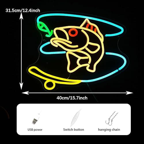 Fishing Neon Sign Dimmable Fish Neon Light for Wall Decor LED USB Powered Fishing Hook Lights for Fishing Gear Store Yacht Man Cave Living Room Boys Gifts(Multicolor 15.7‘’*12.4‘’） thumbnail 2