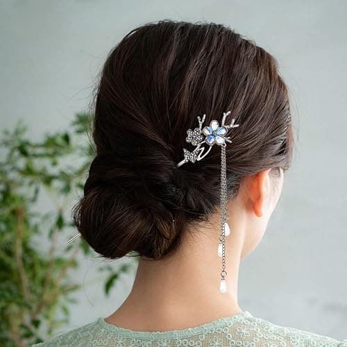 6PCS Star Moon Hair Sticks for Buns Long Hair Chinese Hanfu Asian Vintage Hair Chopsticks Metal Silver Hair Bun Updo Holders Long Hairpins for Women Girls thumbnail 5