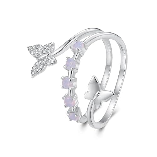 925 Sterling Silver Rings for Women Mermaid Tail/Daisy Bee/Flower/Butterfly Ring Dainty Stackable Rings Ajustable Cute Ring for Girls - Image 1