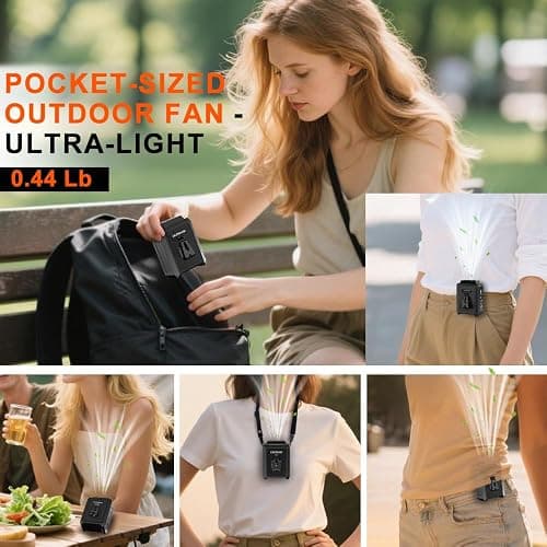 CAZOKASI Personal Waist Clip Fan Rechargeable Wearable Hand Free Wearable Cooler Fan for Traveling Working Outdoor Office (5000mAh / Black) thumbnail 4