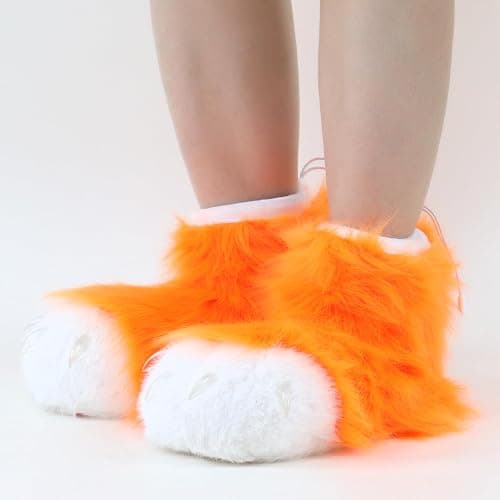 HAOAN Furry Animal Paw Slippers Fuzzy Boots Cat Fox Wolf Bear Claw Shoes Halloween Cosplay Costume Accessories thumbnail 2