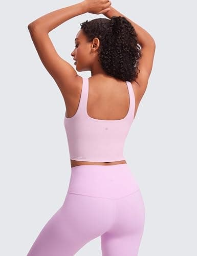 CRZ YOGA Butterluxe Square Neck Crop Tank Top | Built in Bra, Light Support, Removable Pads, Yoga, Extremely Soft, Wide Straps, Longline Sports Bras for Women thumbnail 2