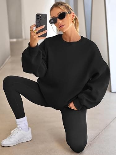 EFAN Womens Oversized Sweatshirts Hoodies Fleece Crewneck Sweaters Casual Tops Comfy Fall Fashion Outfits Winter Clothes 2025 thumbnail 3