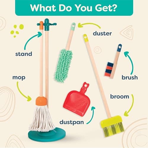 B. toys – Clean n' Play Wooden Cleaning Set for Toddlers – Broom, Dustpan & Brush Playset – Encourages Imaginative Role Play & Early Development – Fun & Educational Toys for Preschool Kids 2+ Years thumbnail 7