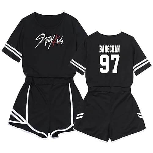 DHSPKN Stray Kids Merch Tshirt Support Crop Top T-Shirts + Hot Pants Set Jisung Felix Minho Changbin Tee Unisex Crop Tops - Small - Bangchan97