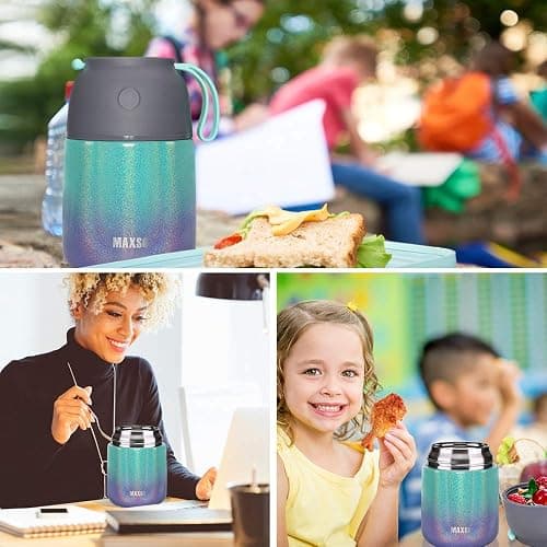 Insulated Thermo Food Jar for Hot & Cold Food for Kids Adult, 17&24 oz Soup Thermal Hot Food Containers for Lunch, Triple Layer Insulation Stainless Steel Food Jar with Spoon(2 Pack Rainbow) thumbnail 6
