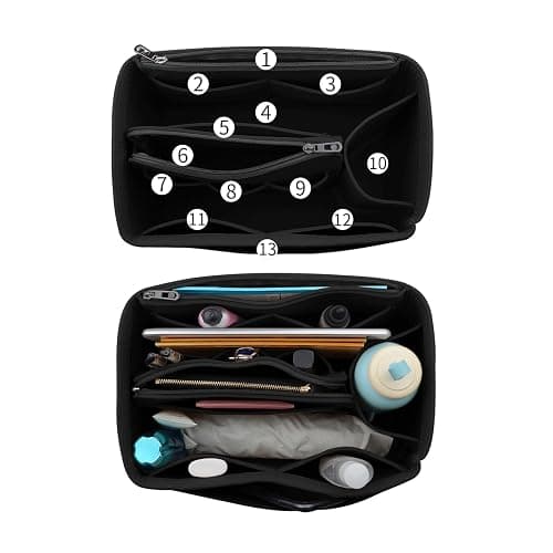 NOTAG Bag Organiser Felt Bag Organiser Insert Handbag Multi Pocket Tote Organiser Bag (Black, Large) thumbnail 4
