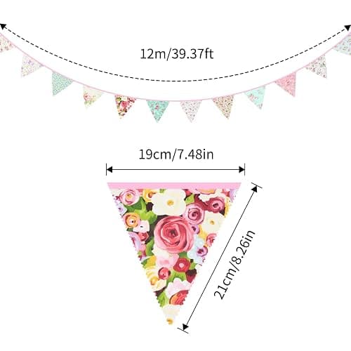 G2PLUS 39Ft Triangle Bunting Banner, 42pcs Cotton Pennant Banner, Reusable Pink Green Fabric Triangle Flags Party Decoration for Birthday, Wedding, Baby Shower, Room Decor thumbnail 3