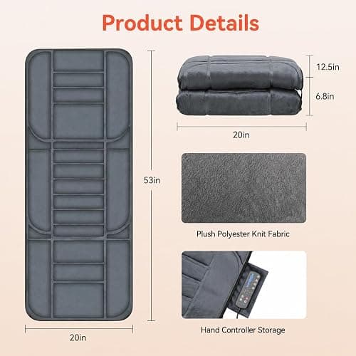 CuPiLo Heated Massage Mat for Bed, Back Massager with Heat & Vibration | Ultra-Soft Plush Massage Pad with 10 Motors, Body Massager for Couch, Recliner, Home, Birthday Gifts for Women Men Mom Dad thumbnail 7