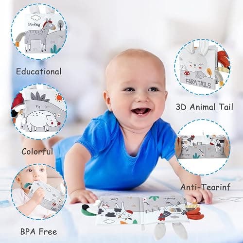 Vicloon Cloth Books - 3D Touch Feel High Contrast Baby Books, Soft Books with Crinkle for Infants & Toddlers (Rabbit) thumbnail 4