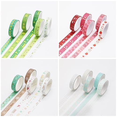 30 Pack Mini Washi Tape Set (10mm×2m) for Scrapbook Supplies with Adjustable 6-Grid Transparent Organizer, Japanese Paper Craft Tape for Journaling, DIY, Gift Wrapping thumbnail 6