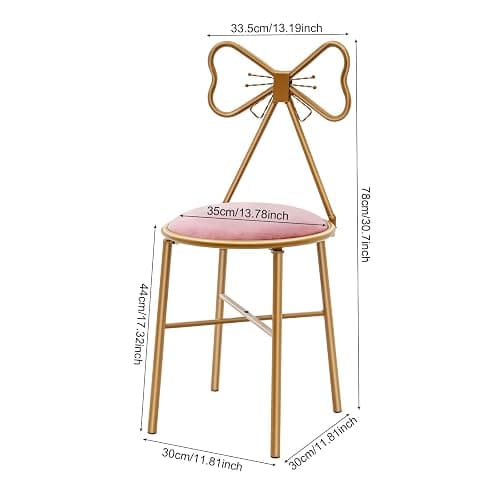 DYRABREST Makeup Vanity Chairs Stool for Bedroom with Bow Knot Backrest and Velvet Cushion Bedroom Pink Princess Chair with Golden Metal Leg for Girl Room 32.3 inch Tall (Dark Pink) thumbnail 2