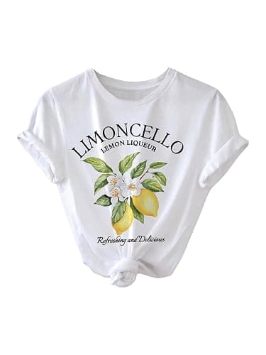 SweatyRocks Women's Lemon Shirts Letter Fruit Printed Graphic Tees Short Sleeve Casual T-Shirt - Image 1