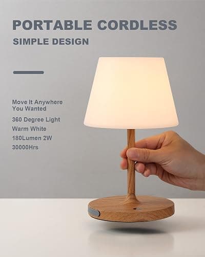 WEILAILUX Outdoor Battery Operated Table Lamp Waterproof, 4000mAh Cordless Table Lamp Rechargeable, Touch Dimmable Desk Lamp, LED Night Light for Patio Camping Restaurant Home (Wood Grain, 9.6in) thumbnail 2