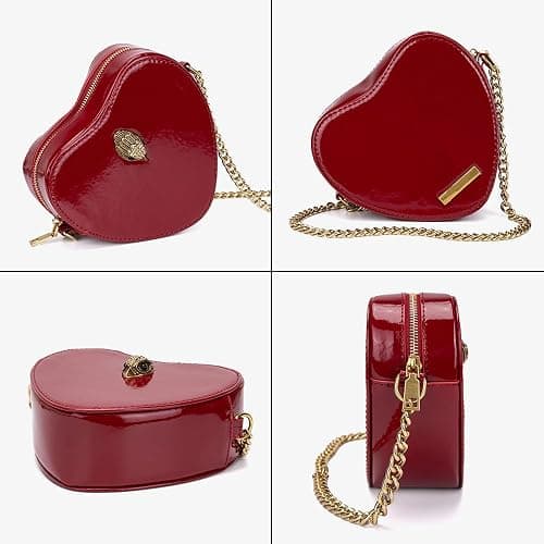 Rejolly Rainbow Stripe Heart Shaped Purse for Women Crossbody Bag Metallic PU Leather Shoulder Bag with Chain Strap - Burgandy thumbnail 3