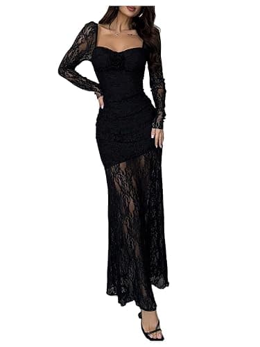 GORGLITTER Women's Lace Long Sleeve Prom Cocktail Birthday Dresses Gothic Y2K Fall Formal Dinner Goth Party Maxi Dress - Image 1
