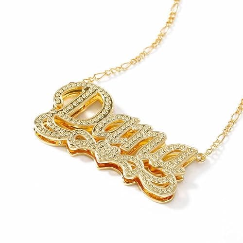 CNPUIEIL Double Plated Name Necklace Personalized Name Plate Necklaces Custom Name Necklace with Heart 18k Gold Plated Nameplate Customized Name Necklaces for Women thumbnail 8