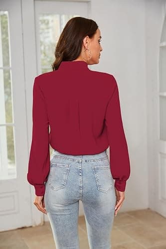 Kate Kasin Women Bow Tie Neck Office Blouse Button Down Long Sleeve Bodysuits Blouse Top thumbnail 4