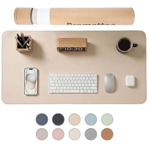 PROMATTOO Large Desk Pad Non-Slip Desk Mat Protector for Keyboard Mouse Waterproof Vegan Leather Surface Faux Leather Laptop Mat Smooth Mouse Pad Premium Gift Tube Warm Beige 23.6" x 13.7" - Image 1