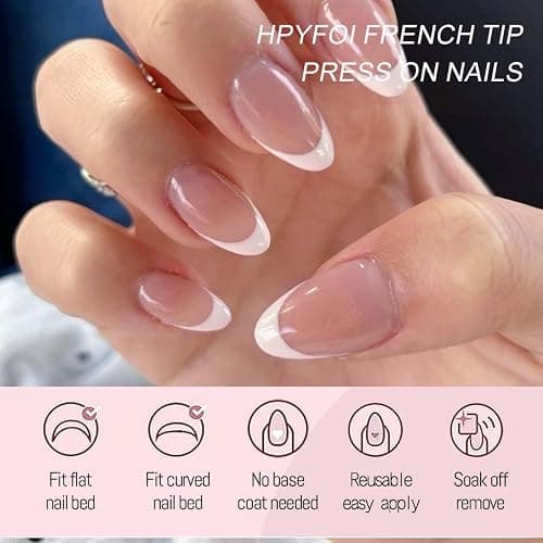 216 Pcs French Tip Press on Nails Meidum Almond Fake Nails 9 Color French Tips Glossy Acrylic Glue On Nails Full Cover Soft Gel False Nail Tips Kit for Women DIY Nail Art Manicure 12 Size thumbnail 5
