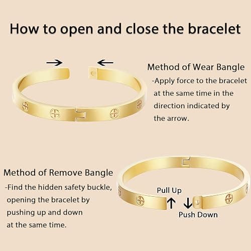 Kenizum 18K Gold-Plated Love Bangle Bracelets for Women, Silver Cross Bangle Bracelets, Waterproof Stainless Steel Friendship Jewelry, Valentines Christmas Birthday Gifts for Her thumbnail 5
