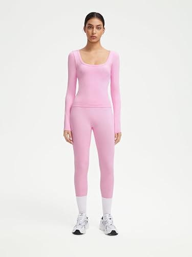 SUUKSESS Women 2 Piece Workout Sets High Waisted Seamless Leggings Active Long Sleeve Tops thumbnail 5