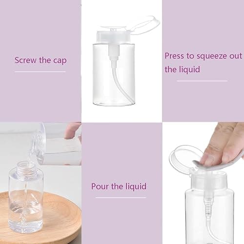 Push Down Pump Dispenser, 3.4oz Clear Pump Bottles with Alcohol, Acetone, Nail Polish Remover, Makeup Remover, Toner Stickers Empty Push Top Container for Liquid (100ml-2Pack) thumbnail 5