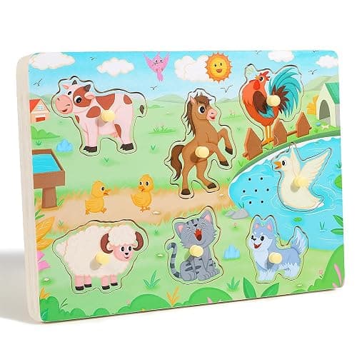 GRINNNIE Farm Animals and Vehicles Sound Puzzle (15 PCS) - Wooden Toddler Peg Puzzle Toys with Sound Effects for 3 4 5 Years Old, Birthday for Girls Boys thumbnail 3