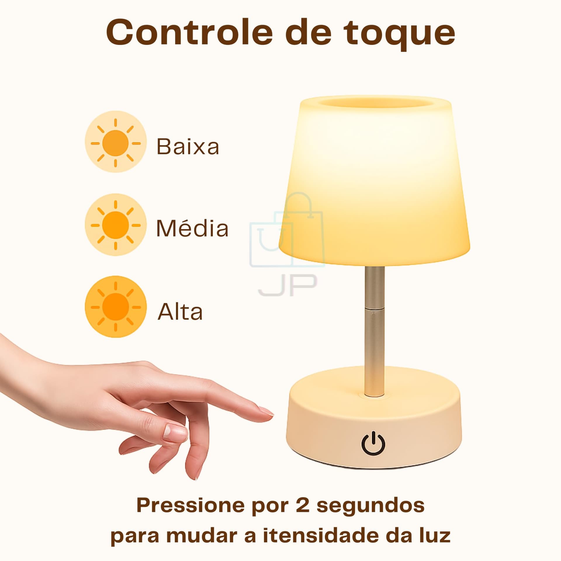 Abajur de Mesa LED Recarregável Touch 3 Níveis de Luz Luminária Portátil sem Fio Dimerizável com Base Antiderrapante Ideal para Quarto, Escritório, Estudo – JP Varejo Online® thumbnail 3