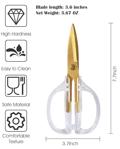 Kitchen Shears Scissors, ARCHIKING 7.7inch Gold Titanium Plated Scissor-Meat and Poultry Shears, Dishwasher Safe, Acrylic Handel All Purpose Stainless Steel Utility Scissor - Diamond Clear thumbnail 2