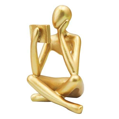 Gold Reading Women Statue, Thinker Sculptures, Abstract Art Ornament, Modern Aesthetic Figurine Decoration, Suitable for Home Living Room Bedroom Office Shelf Table Desk Bookshelf Decor - Small - Gold Right