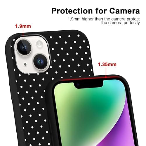 Foonary Polka Dot Phone Case for iPhone 14 Cute Fashion Pattern Case 6.1", Aesthetic Trendy Stylish Design Women Girly Cover Camera Protective Gloss Soft Slim Silicone Shockproof TPU Funda, Black thumbnail 3