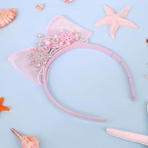 GAFATORY Blue Princess Tiaras Headbands Tiara Crown Headband with Bow Tulle Bow Rhinestone Hair Band Headbands Thin Headband thumbnail 3
