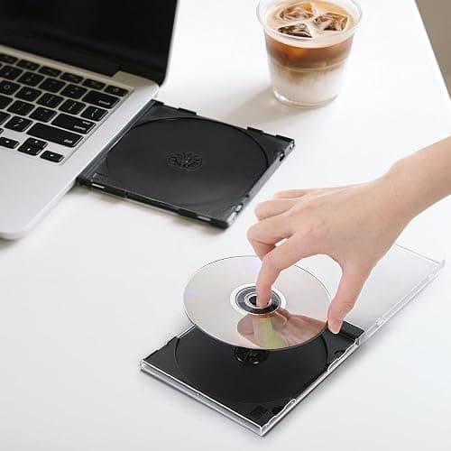 Acshio 25 Pieces Clear CD Jewel Cases, 10.4 mm Standard Single CD DVD Storage Case with Assembled Black Tray, Plastic Discs Protective Covers for CD Collection Organization thumbnail 6