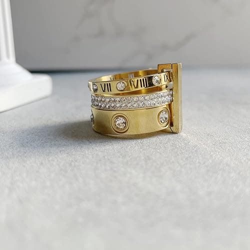 YIKOXI Love Friendship Gold Rings Set for Women 18K Gold Plated Titanium Steel Dainty Cubic Zirconia Rings Fashion Stacking Bands Valentines Day Mother's Day Christmas Day Best Gifts thumbnail 4