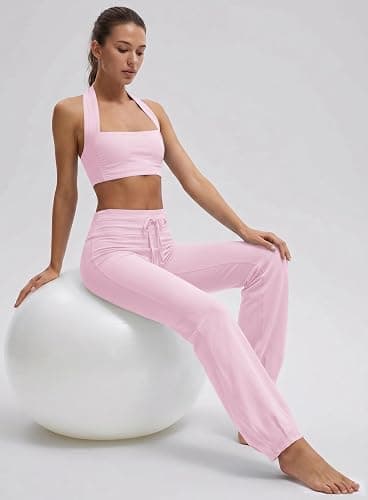 Panadila Women 2 Piece Yoga Sets Pilates Bra and Leggings | Halter Sports Bra, Fold Over Flare Leggings, Matching Workout Set, Athletic Clothing Sets, Gym Outfits, Activewear Pants Set thumbnail 4