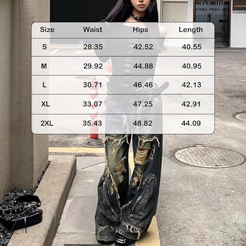 Y2k Retro Niche Baggy deconstruction Tassel Ripped Jeans Men's and Women's Large Pocket Design Sense Work Pants thumbnail 4
