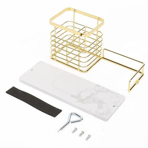 HarJue Toothbrush Holder, Luxurious Metal Toothbrush Toothpaste Holder with Marble Base for Bathroom, Multi-Slots Openwork Design, Bathroom Accessory for Storage and Organizer (Large, Gold) thumbnail 8