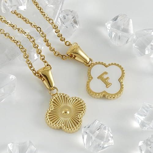Zocqol 14K Gold Plated Clover Initial Necklaces for Women Trendy: Dainty Stainless Steel Four-Leaf Clover Letter Necklace for Women Non Tarnish Shell Necklace thumbnail 9