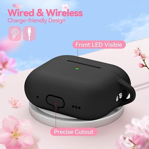 Soft Silicone Case for AirPods Pro 2nd/1st Generation, Protective Cases Cover with Cleaning Kit & Keychain, Compatible with AirPods Pro 2 for Women Girly, Anti-Scratch, Shockproof (Black) thumbnail 4