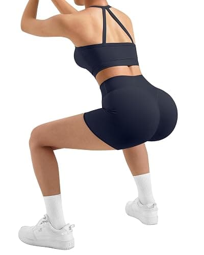 SUUKSESS Women 2 Piece Workout Sets High Waisted Tummy Control Biker Shorts Halter Padded Tank Tops thumbnail 3
