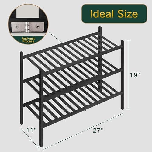 Z&L HOUSE 3-Tier Shoe Rack for Closet, Stackable Bamboo Shoe Rack for entryway, Hallway, Bathroom, Multifunctional Utility Free Standing Shoe Shelf Black thumbnail 3