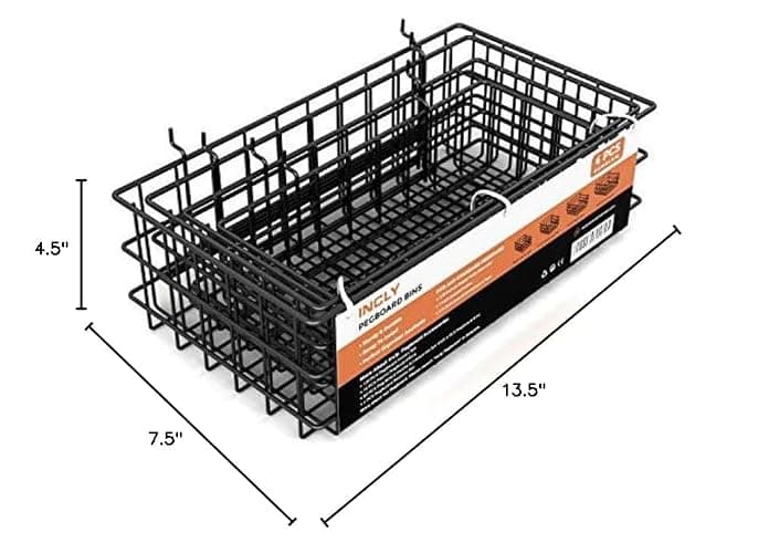 INCLY 4 Pack Pegboard Baskets Bins Set, 4 Size Square Style Black Metal Wire Basket for Any Peg Board Organizing Tools, Pegboard Accessories for Workbench Garage Wall Storage Attachments thumbnail 2
