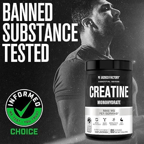Jacked Factory Creatine Monohydrate Powder 425g - 5g Daily Creatine Supplement for Men and Women, Vegan-Friendly, Third-Party Tested - 85 Servings, Unflavored thumbnail 2