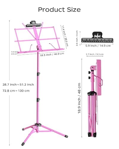 K KASONIC - Music Stand, 2 in 1 Dual-Use Folding Sheet Music Stand & Desktop Book Stand, Portable, Lightweight with Music Sheet Clip Holder & Carrying Bag Suitable for Instrumental Performance (Pink) thumbnail 7