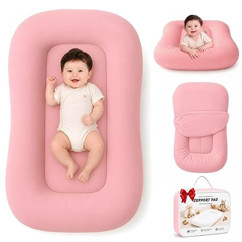 Mapotf Baby Lounger for Newborns 0-24 Months - Baby Essentials | Soft Breathable Cotton Infant Support Cushion for Tummy Time & Play, Portable Infant Lounger - Dusty Rose (Cover Included) - Image 1