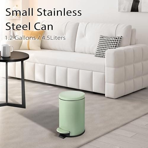 TIPGO Small Trash Can with Lid Soft Close, 4.5 Liters / 1.2 Gallon Bathroom Garbage Can, Mini Step Trash Bin, Stainless Steel Wastebasket for Bathroom, Bedroom, Office (Green) thumbnail 6