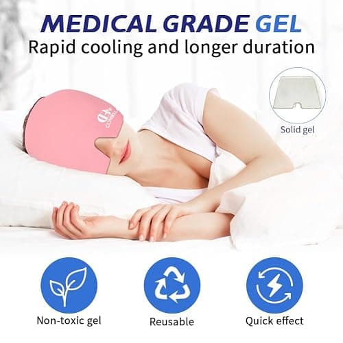 Migraine Relief Cap, Soothing Headache Ice Face Mask Products, Hot and Cold Therapy, Migraine Headache Relief Cap for Migraine, Sinus, Puffy Eyes, Tension, Stress and Hangover(Pink) thumbnail 5