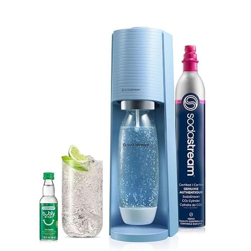SodaStream Terra Sparkling Water Maker (Misty Blue) with CO2, DWS Bottle and Bubly Drop - Image 1